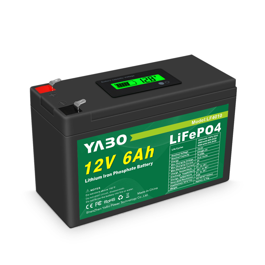 12V 6Ah LiFePO4 Lithium Battery with LED Display for Solar Systems